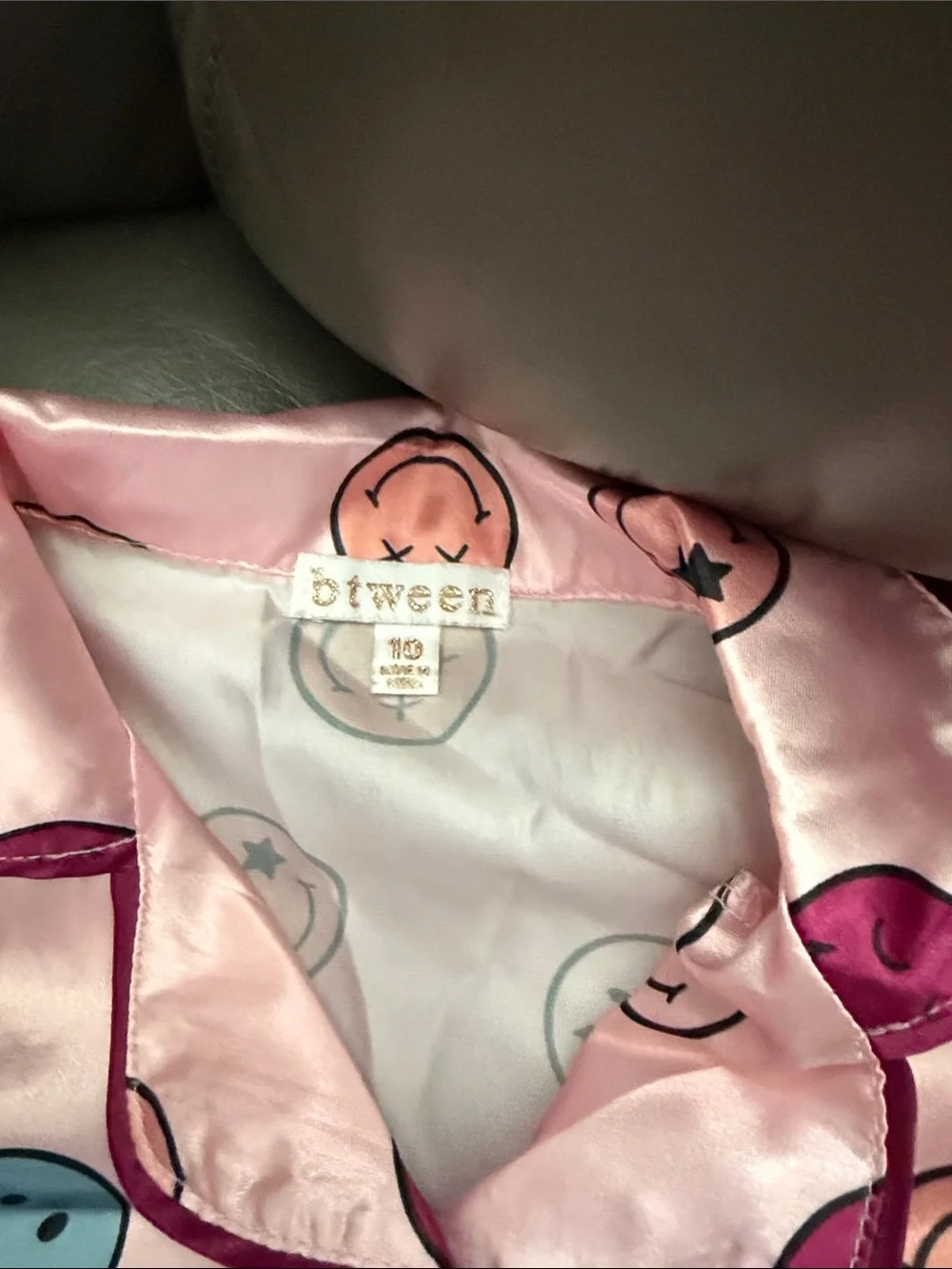 Kids Pink Star & Smiley Face Satin Pajama Set - 3-Piece